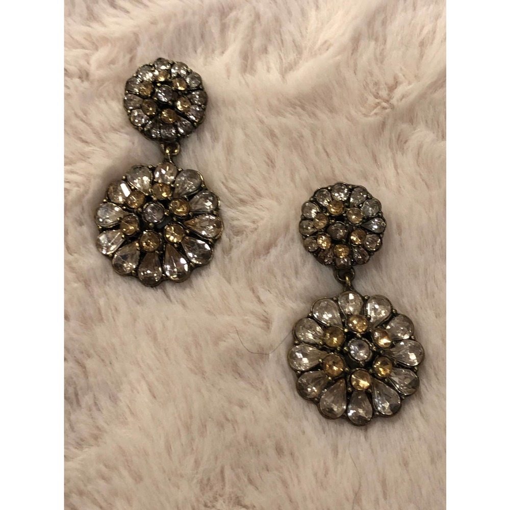 Gold Tone Rhinestone Drop Post Earrings